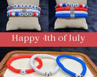 Patriotic Stretchy Bracelet: 4th of July Beaded Bracelet