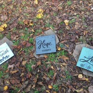 Faith, Hope, & Love 11&#39;&#39; Square Hand Painted Wooden Signs, Set of 3