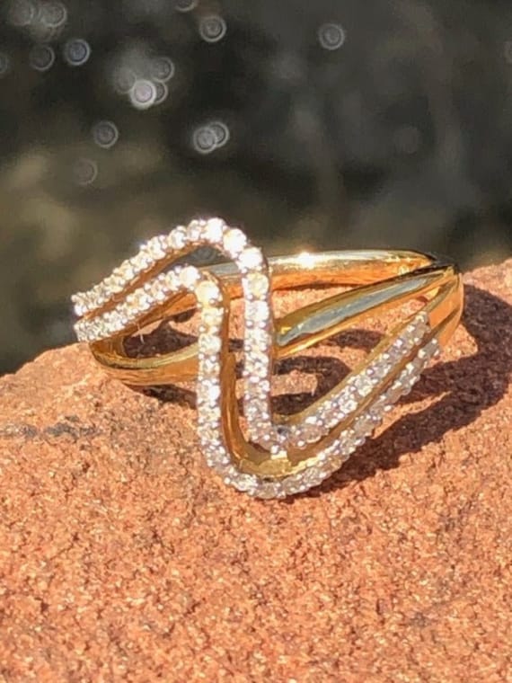 14K Yellow Gold Swirl  Diamond Ring