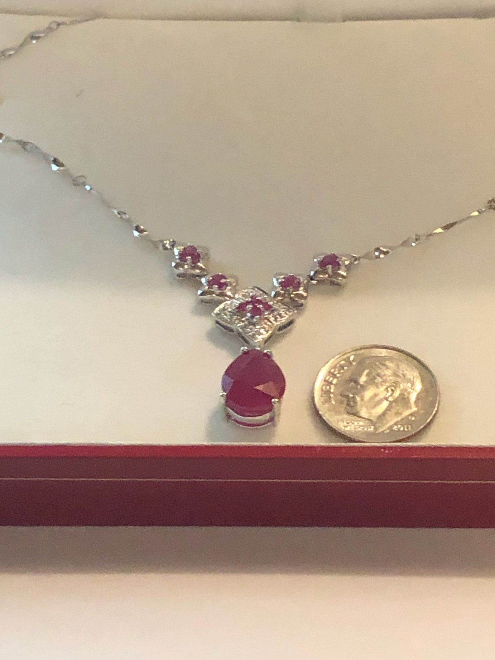 10K White Gold Ruby and Diamond Necklace Etsy