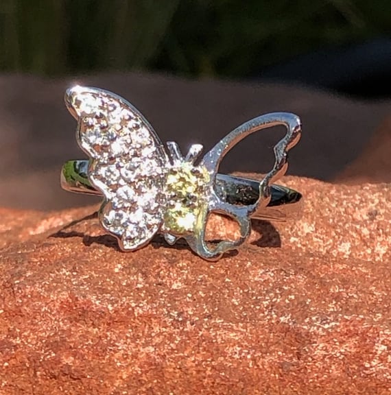 Silver Diamond Butterfly Ring
