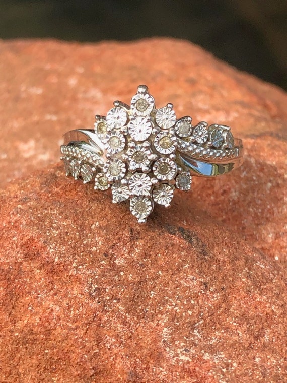Sterling Silver Diamond Cluster Ring