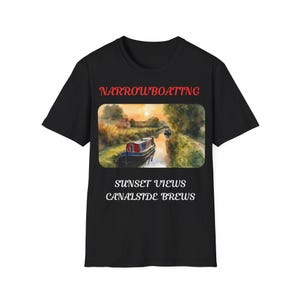 Narrowboating Sunset Views T-Shirt, Canal Boat Tee, Canal Life Shirt, Canal Side Brews Top, Unisex Tee for Boating Enthusiasts