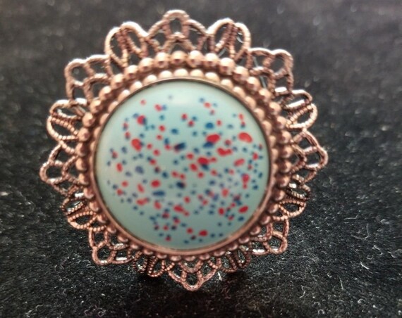 UPCYCLED Vintage OOAK Pretty blue Cabachon filigree adjustable statement ring