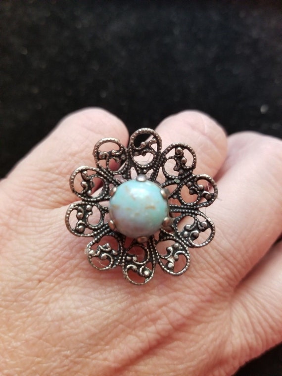 Upcycled Vintage OOAK BLUE CABACHON Adjustable Statement Ring