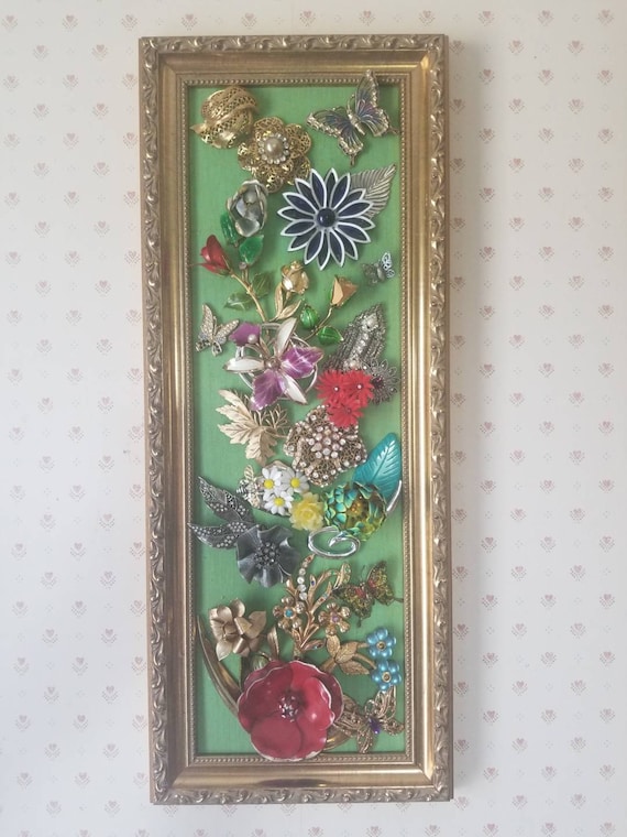 Beautiful floral framed jewelry art 20x8 OOAK