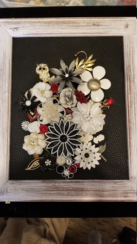 Framed Jewelry Art Mixed Media Vintage and Contemporary Floral