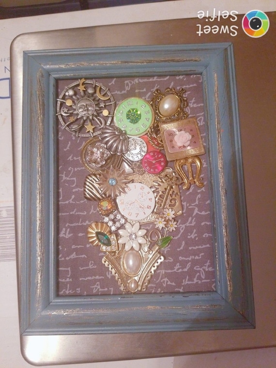 Framed Jewelry Art Mixed Media Vintage and Contemporary Time