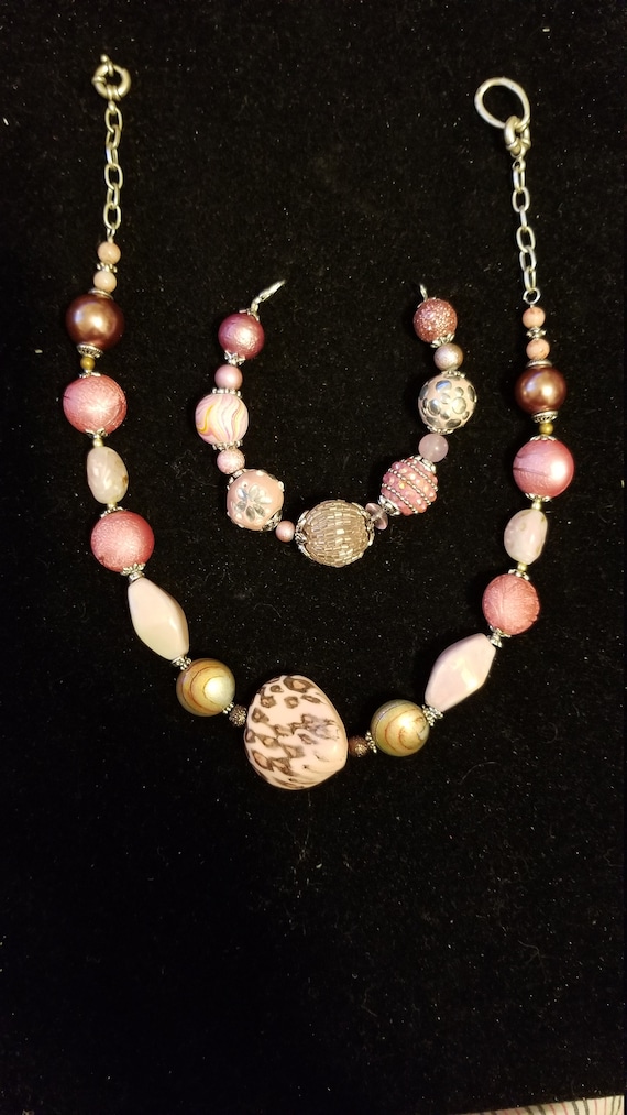 Handmade Beaded Necklace and Bracelet set OOAK