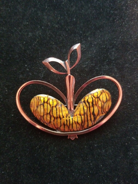 Vintage MATISSE RENOIR Mid Century RARE Yellow Copper Apple Brooch Pin