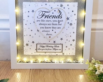 Lightup Best Friend Gift Frame Personalised Birthday Gift Friends Birthday Present Special Quote Box Stars Picture Wall Decor White Wooden