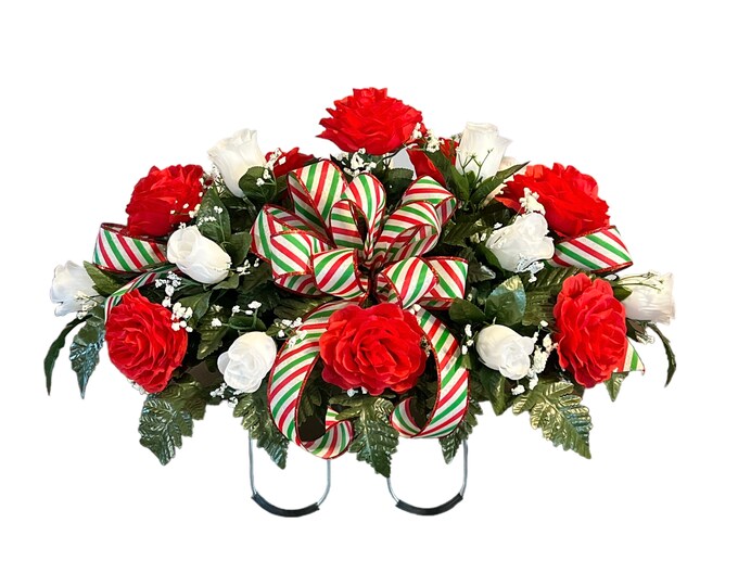 Cemetery Saddle, Christmas, Cemetery Flowers for Headstone, Christmas