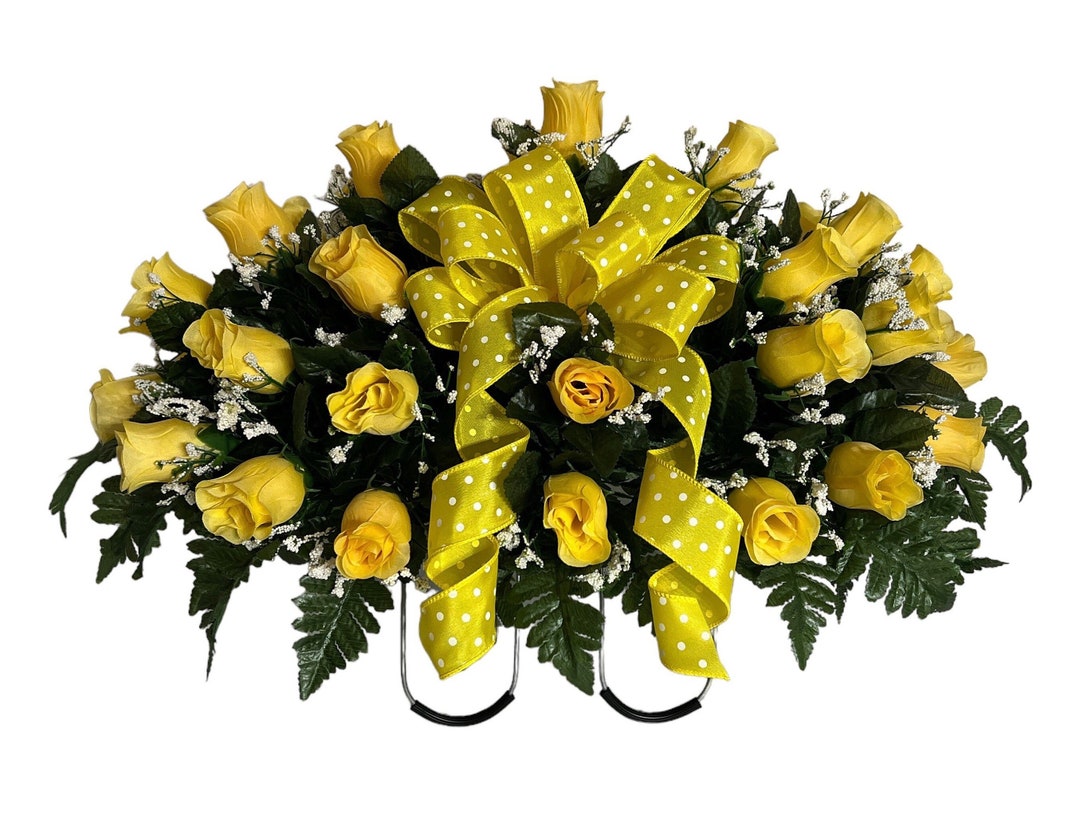 Yellow Rose Headstone Flowers Cemetery Saddle Memorial Etsy