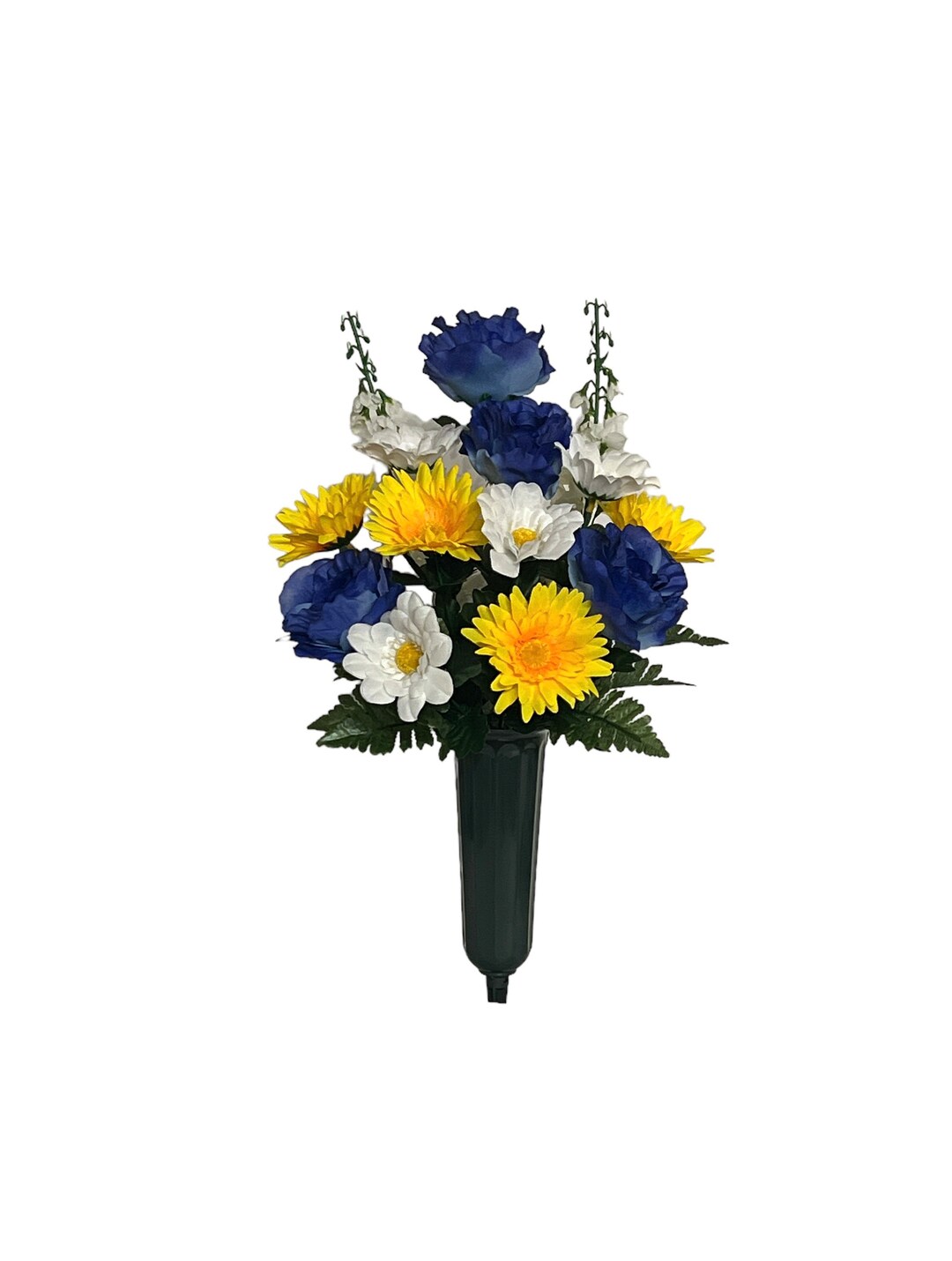 Cemetery Flowers in Vase With Stake, Grave Flowers, Graveside Flowers