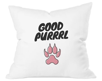 Cat Pillow Throw Cushion "Good Purrrl" white/black/rose