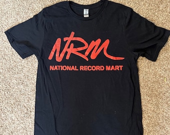 Men's National Record Mart T-Shirt NRM Retro Logo Music Vinyl 1980's Pittsburgh Historic Landmark 1990's  Pitt CD's Media Cassette