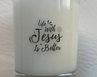 Life with Jesus is Better*Candle 90g votive* Coconut Wax Blend *Perfect little gift *With gift box *Vegan Candle* Catholic * Jesus * Bible *
