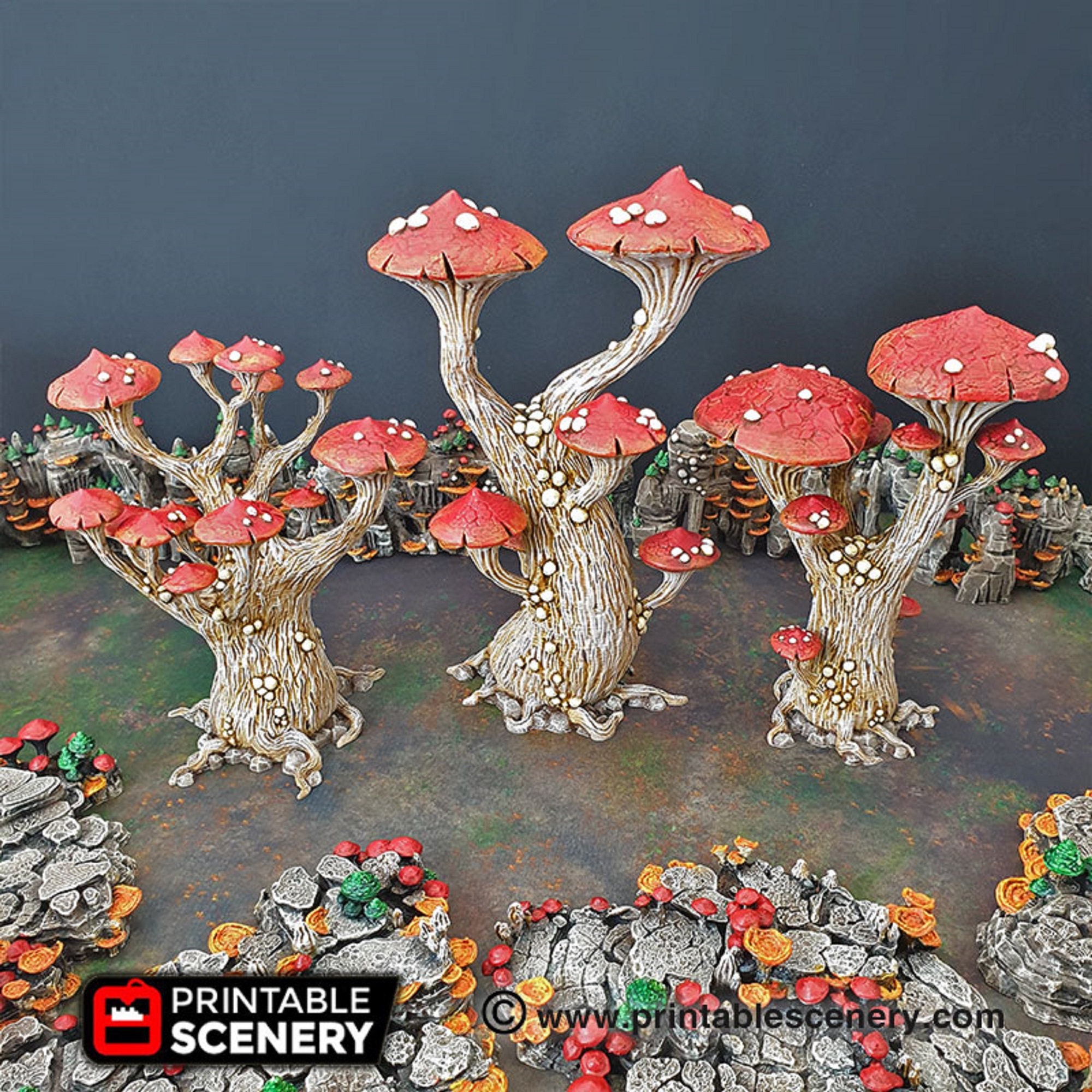 Tabletop Gaming Terrain Scatter RPG TTRPG Fantasy Sci-Fi - Magic Mushroom Trees - Set Of 4