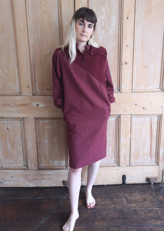 Vintage 80's Maroon Wool Smock Dress / Top
