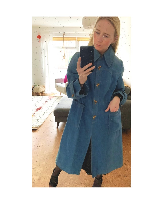 Vintage 70s Denim Toggle Trench Coat