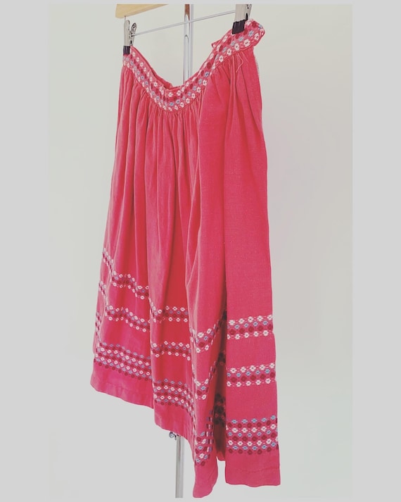 Vintage 70s Pink Cotton Embroidered Peasant Skirt
