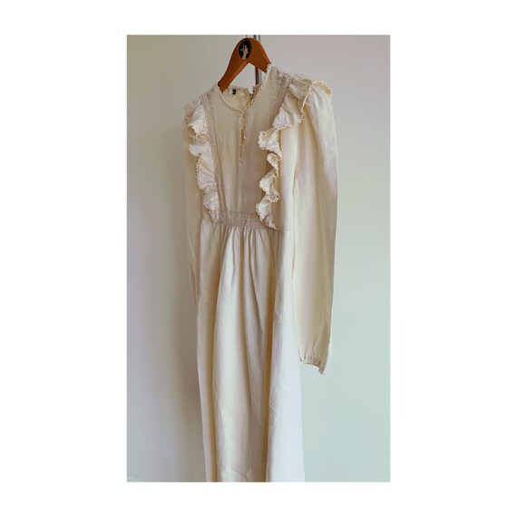 Vintage 70s Natural Cotton Maxi Prairie Ruffle Dre