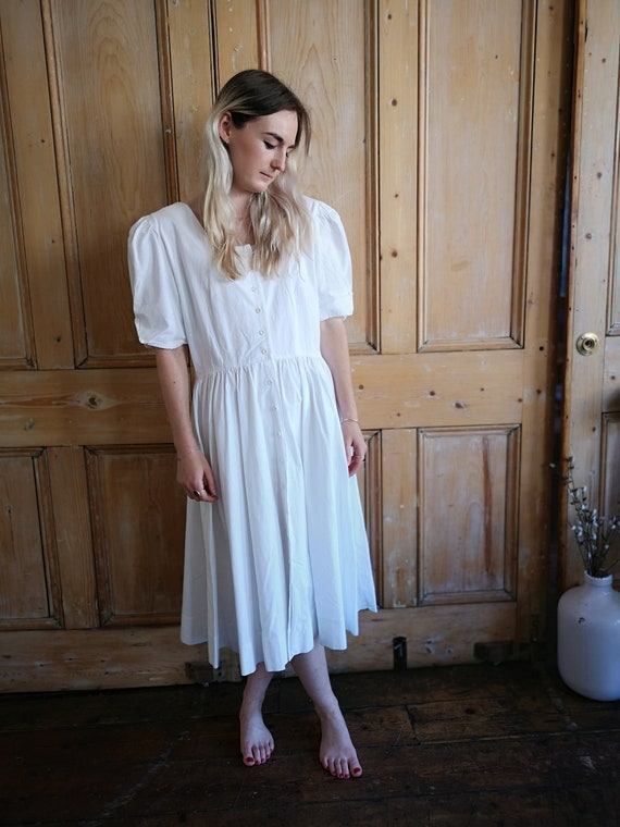 Vintage 80s White Oversized Cotton Dress