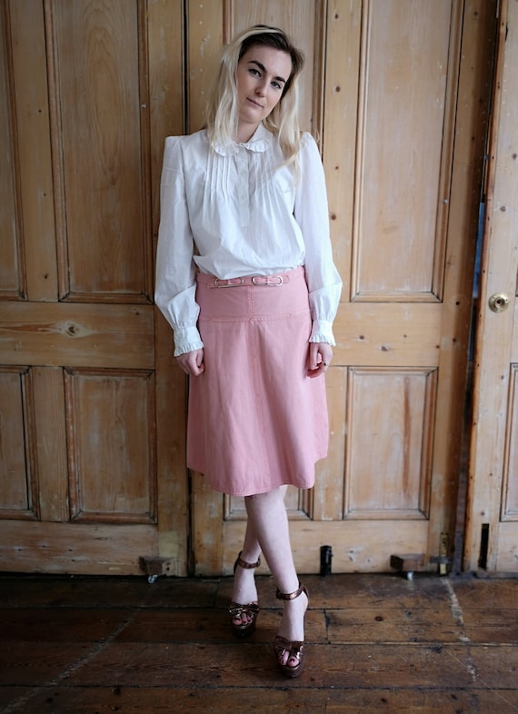 Vintage 70's Pastel Pink Denim Midi Skirt