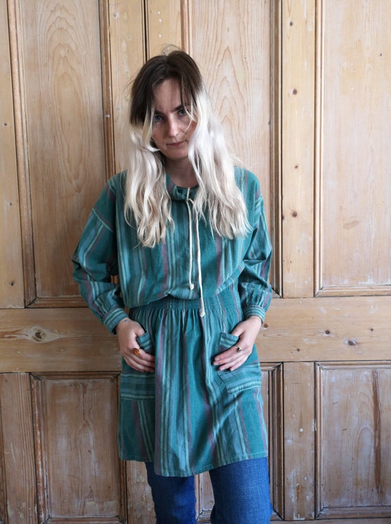 Vintage 70s Striped Roll Neck Cotton Smock Tunic T
