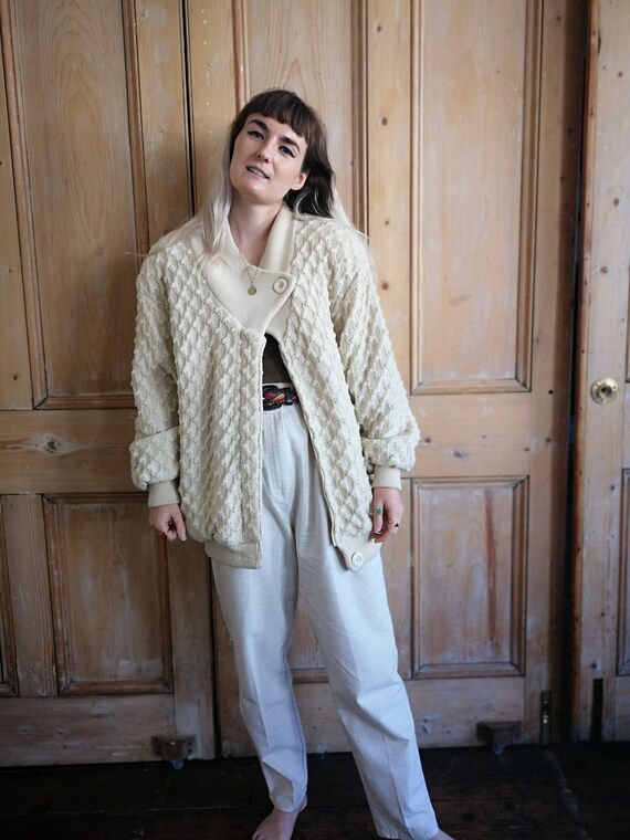 Vintage 80s Knitwear Oversized Bomber Cream Jacket