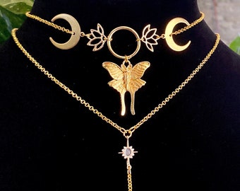 Luna Moth Choker, Moon Phase Necklace, Fairy Jewelry
