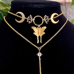 Luna Moth Choker, Moon Phase Necklace, Fairy Jewelry