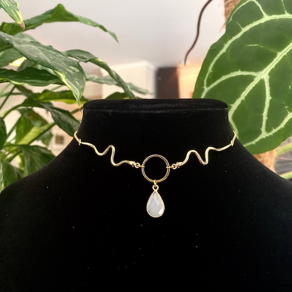 Moonstone Snake Choker, Hypoallergenic, Snake Necklace