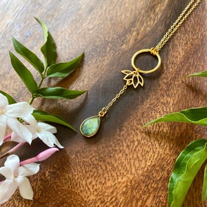Lotus Necklace Lariat Style with Labradorite, Fairy Jewelry