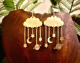 Cosmic Cloud Earrings, Hypoallergenic, Planet Earrings