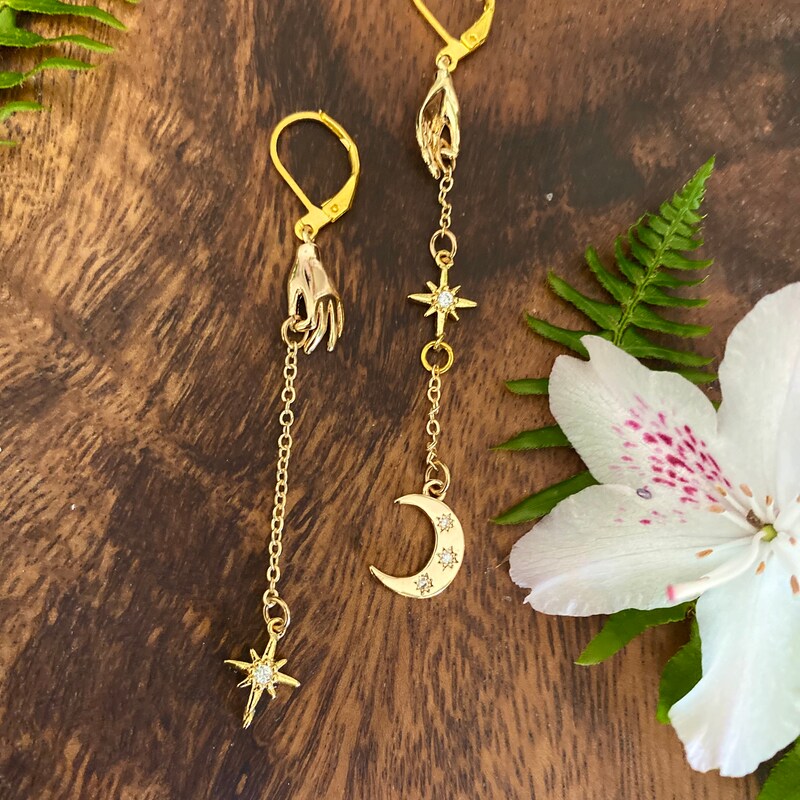 Sun & Moon Asymmetric Long Dangle Earrings