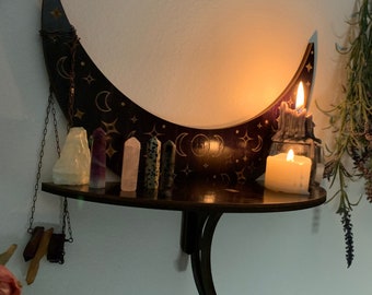 Witch shelf, wiccan Shelf, wiccan decor, Altar shelf, celestial 3moon shelf,