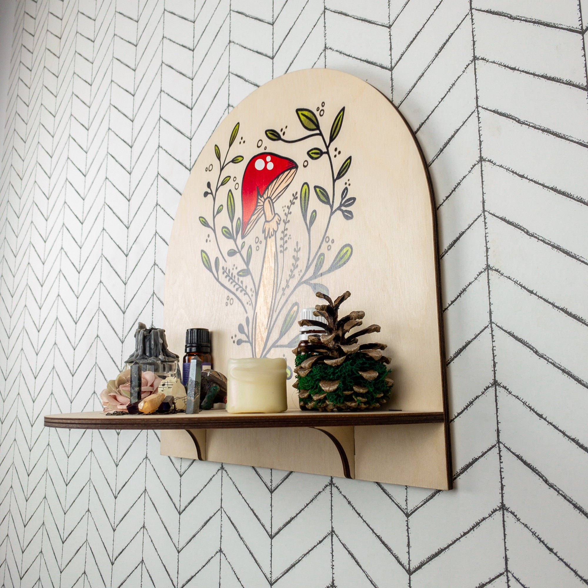 Mushroom Shelf Mushroom Decor Crystal Shelf Altar Shelf Etsy