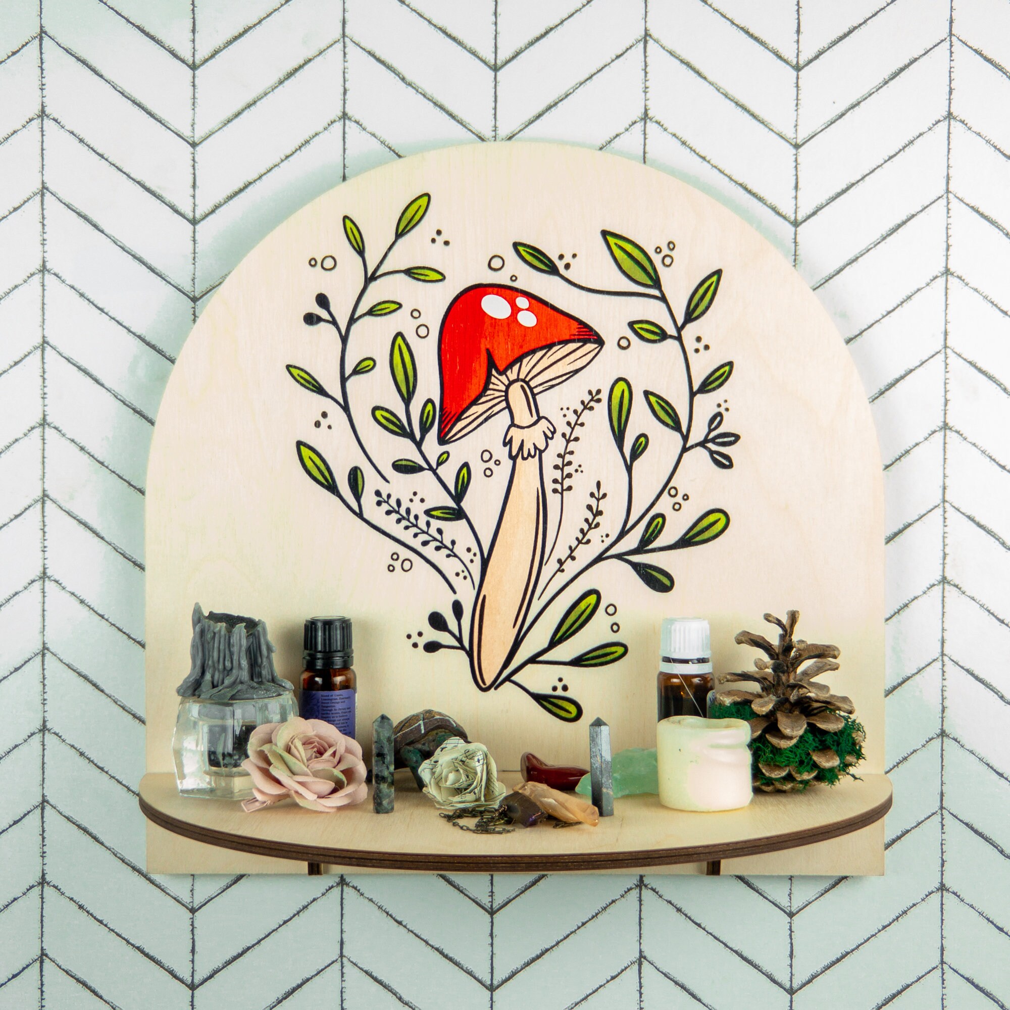 Mushroom Shelf Mushroom Decor Crystal Shelf Altar Shelf Etsy
