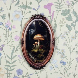 Vintage Botanical Mushroom Oil Painting Prints - Dark Academia Gallery Wall Set with 3D Frame Effect