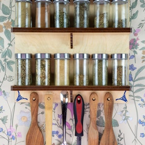 Spice rack, floating shelves, spice rack wall, cottagecore decor, Kitchen Storage, Wooden Spice Rack, kitchen decor, wood shelf image 5