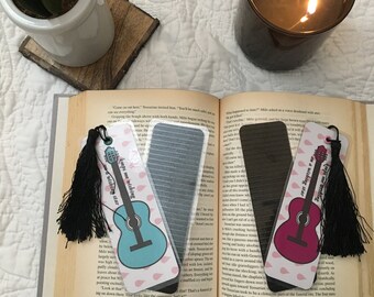 Guitar with Teardrop Background Laminated Bookmark | Bookworm Gift | Reader Gift | Tay