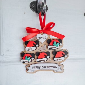 Family Disney ornament, Mickey Santa hat family ornament, Christmas Disney ornament, Wooden Christmas tree decor **Please Read Description