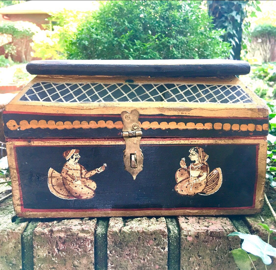 Painted Wooden Box With Hinged Lid Hand Painted Wood Box Etsy