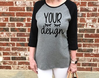 Download Free black raglan long sleeve T-shirt, your design here, mock-up, mockup, recommended by shorts and lemons for svg files, jpeg digital file PSD Template