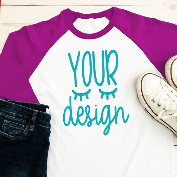 Download Free Magenta Raglan Long Sleeve T-Shirt Your Design Here ...