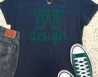 Download Free blue cuffed mock up T-shirt, recommended by shorts and lemons for svg files, your design here, mock-up, mockup, product display, jpeg file PSD Template