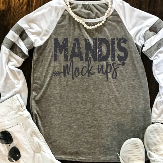 Download Gray Ringer Long Sleeve T-Shirt Your Design Here Mockup ...