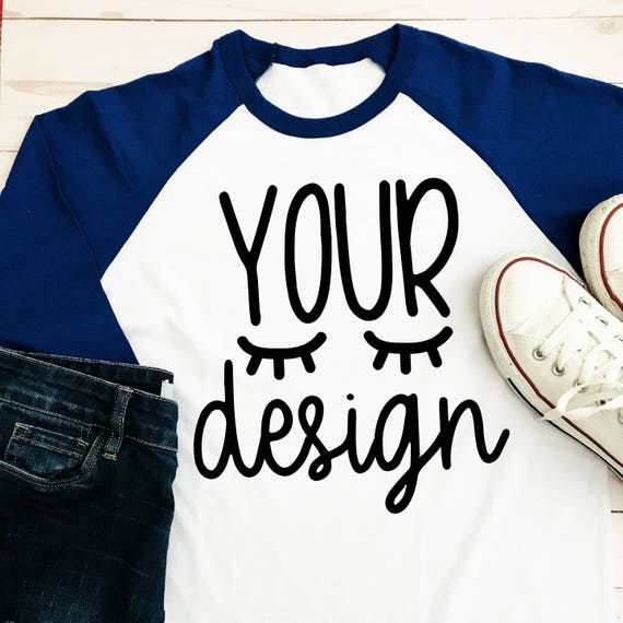 Download Free Blue Raglan Long Sleeve T-Shirt Your Design Here ...