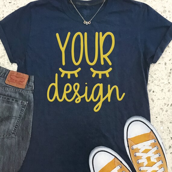 Download Free Blue Cuffed Mock Up T-Shirt Your Design Here Mockup ...